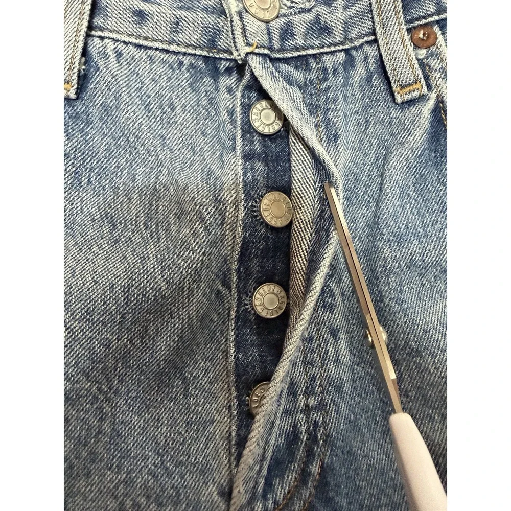 Agolde 90s Mid Rise Loose Fit Jeans Women's 27 Blue Denim Distressed Button Fly